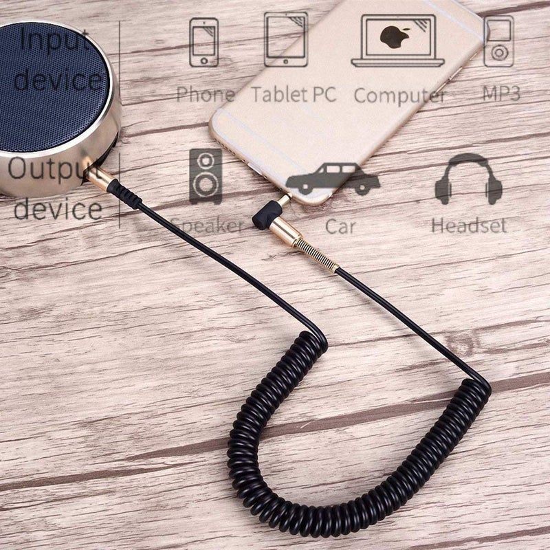 USonline911 1-5ft 90 Degree Coiled Audio Cable, Compatible with iPhones, iPads, Samsung and Other 3.5mm DC Plug Port Devices, (Single-BLK) - Image 4